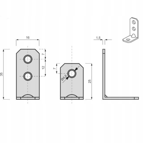 Kątowniki meblowe metalowe 25x35x16 1szt.