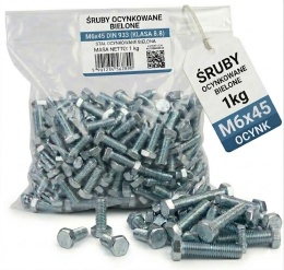 Śruba 6k na klucz DIN933 kl. 8.8 ocynk 1kg M6x50