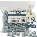 Śruba 6k na klucz DIN933 kl. 8.8 ocynk 1kg M8x20