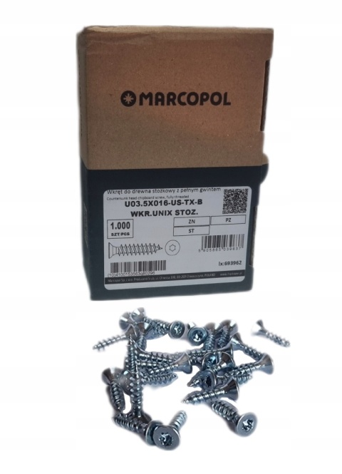 Wkręty do drewna Marcopol Torx 3,5 x 16 mm 1000 szt.
