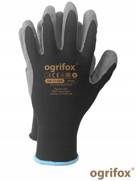 Rękawice Robocze Ogrifox Latex BHP Rozmiar 9 Chwytne Mocne Nowe